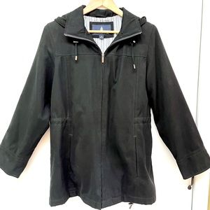 Black London Fog Hooded Mid-length Women's Coat, Size Medium Regular